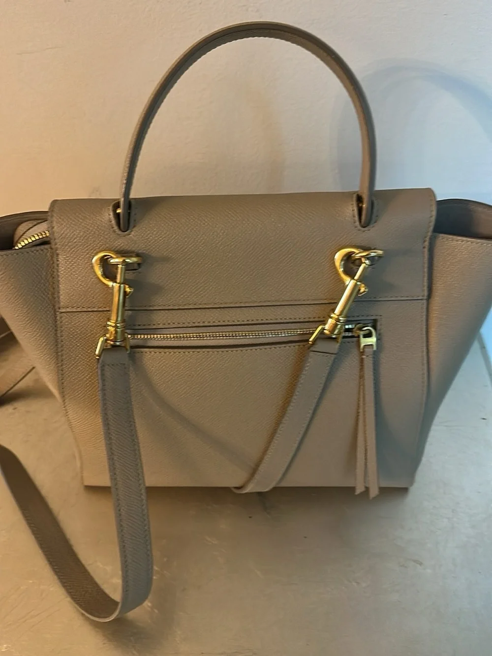 Celine Structured Tote Handbag in Taupe Gray - Top Handle Shoulder Bag